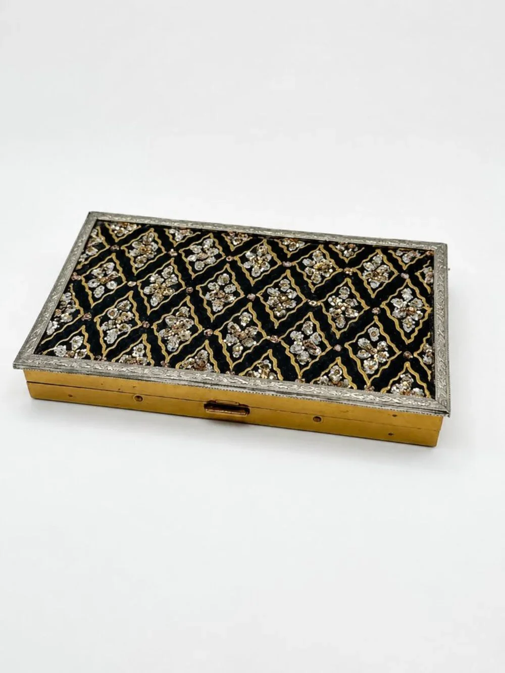 Vintage Ornate Beaded Vanity Compact Makeup Case Secret Compartment VTG 1950's